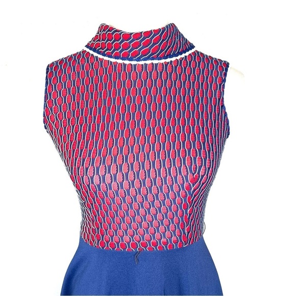 VINTAGE 1970s Mini Dress A-Line Back Zip Red Navy Vtg 70s Union Made - Picture 2 of 11